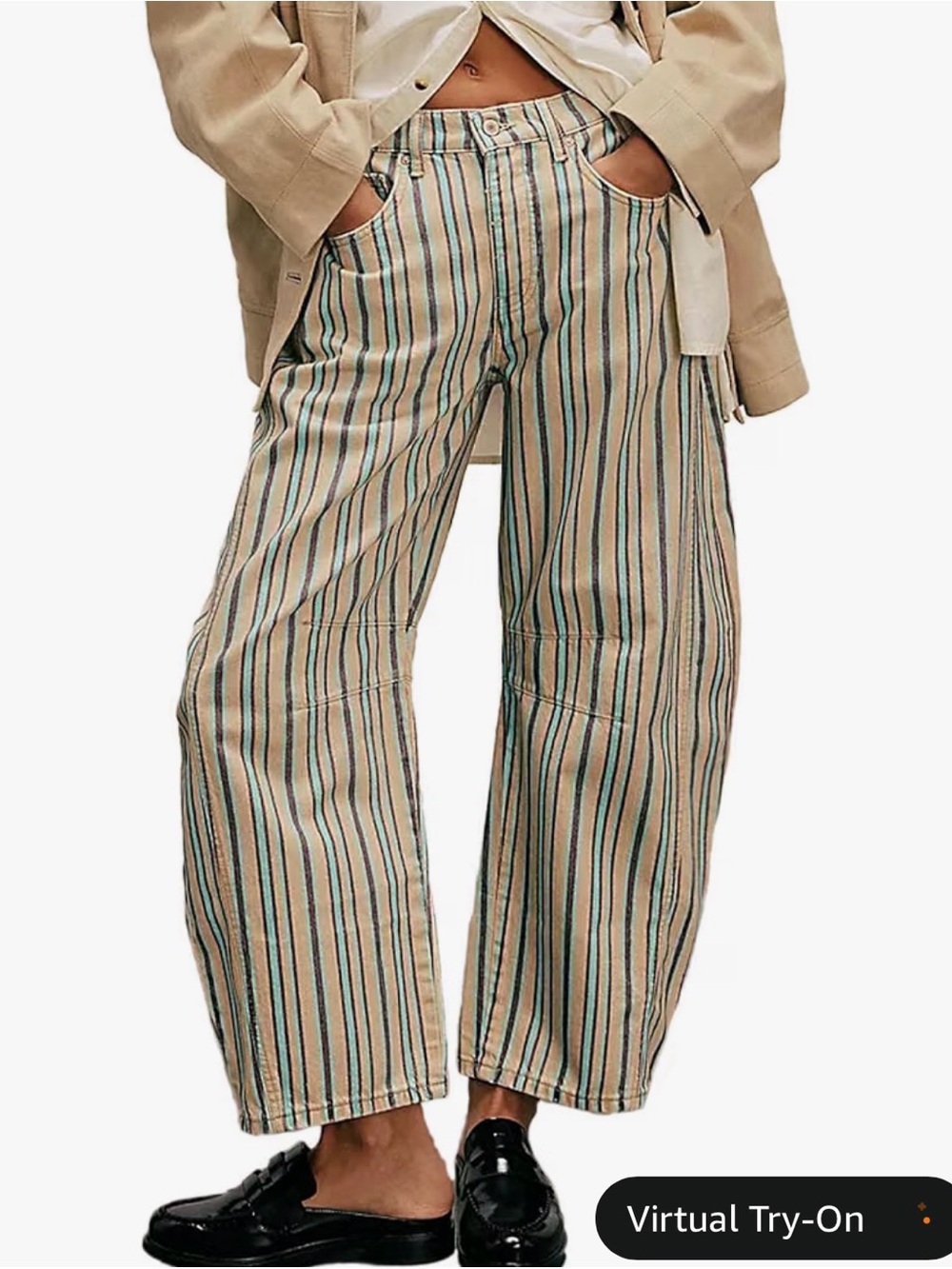 Amazon Beige Wide-Leg Jeans with Green Stripes